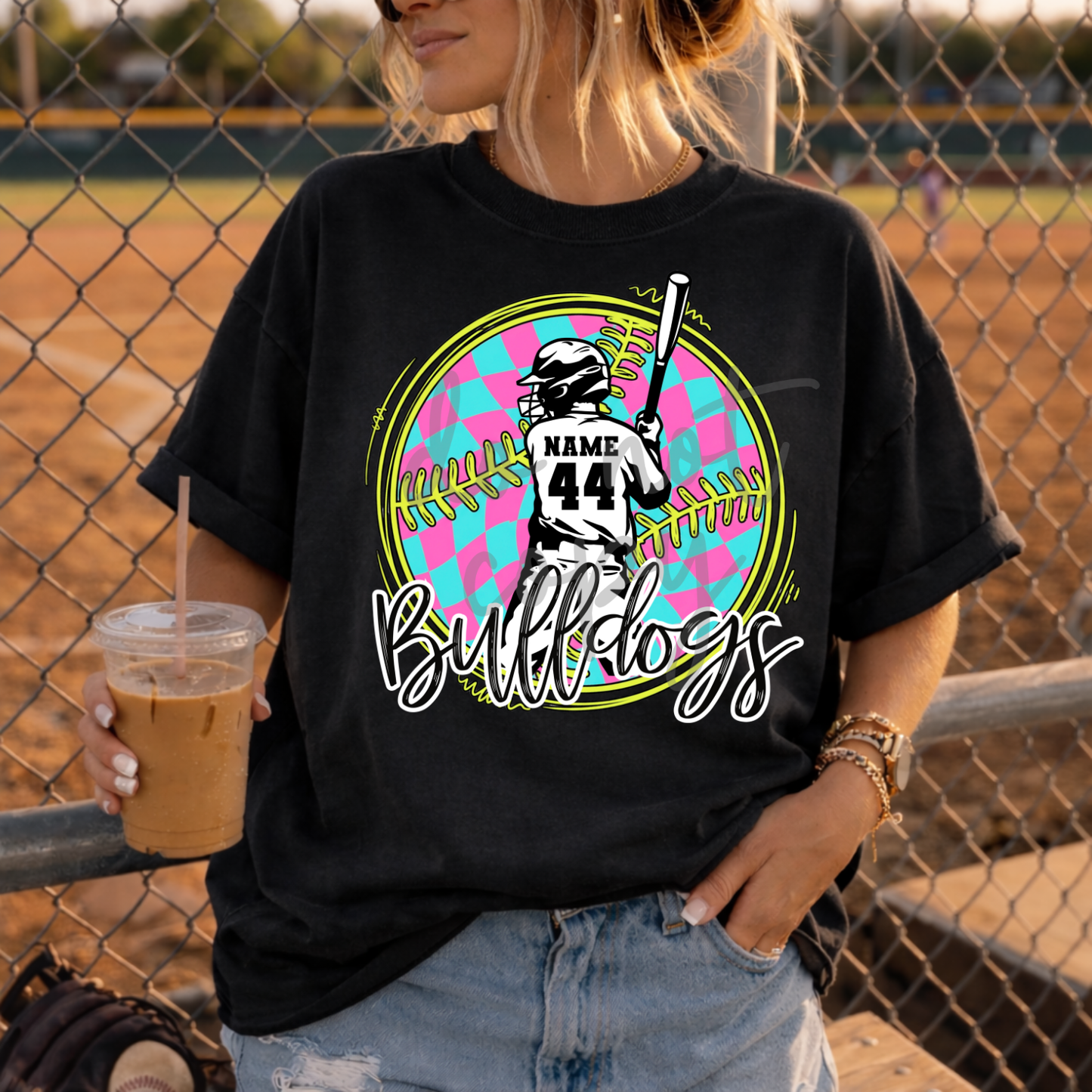 checkered softball and baseball player editable canva template