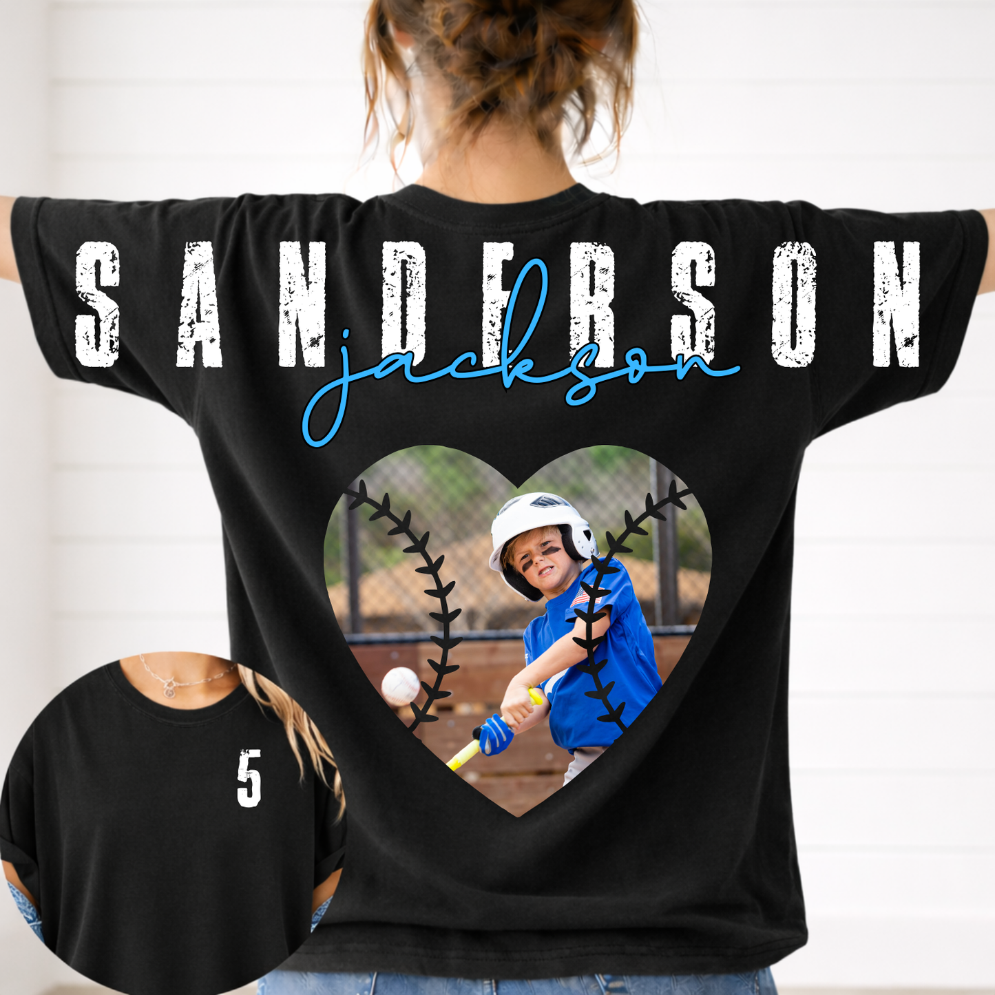 Baseball Heart Photo Across the Back Editable Canva Template