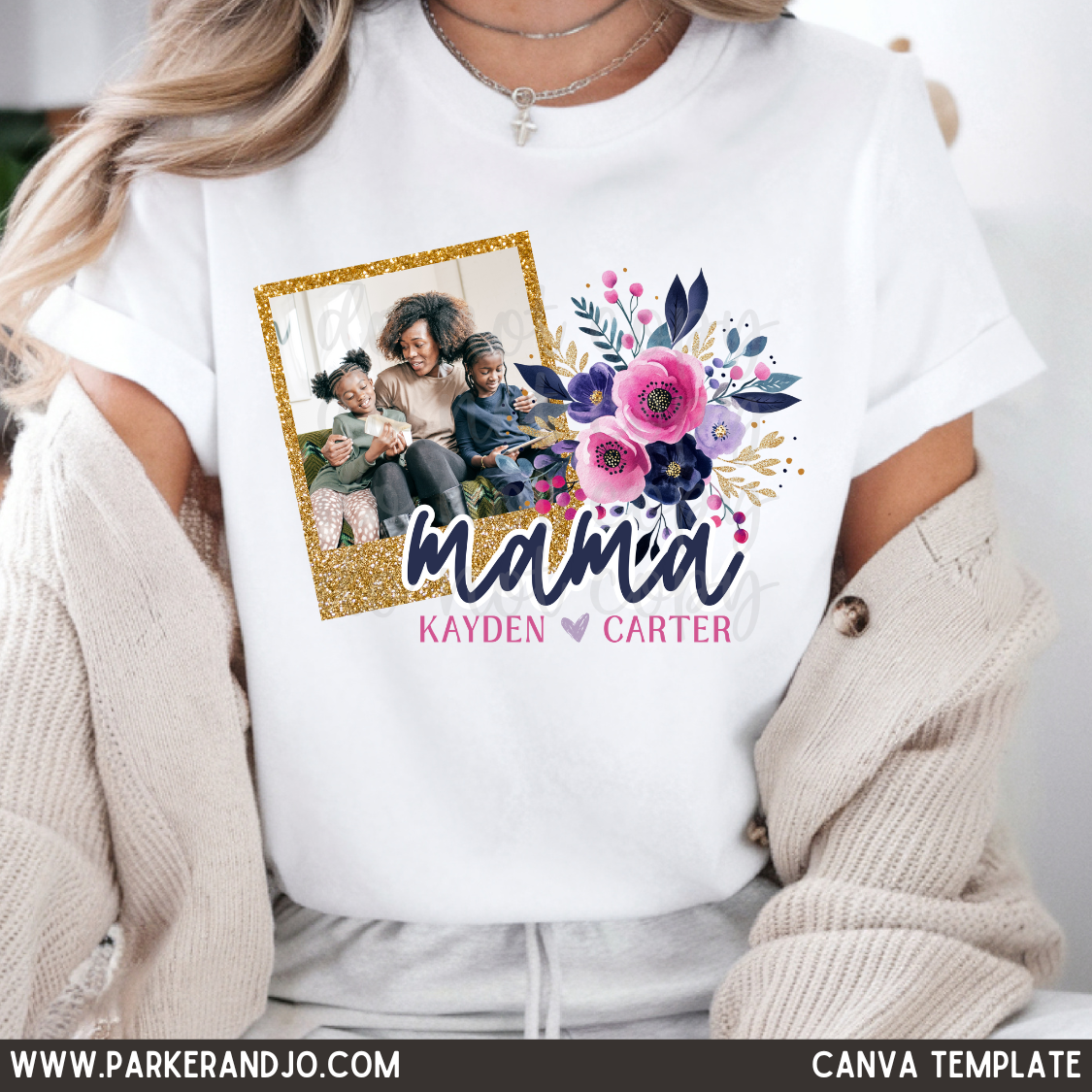 Floral Faux Glitter Pink Purple Mothers Day Canva Template