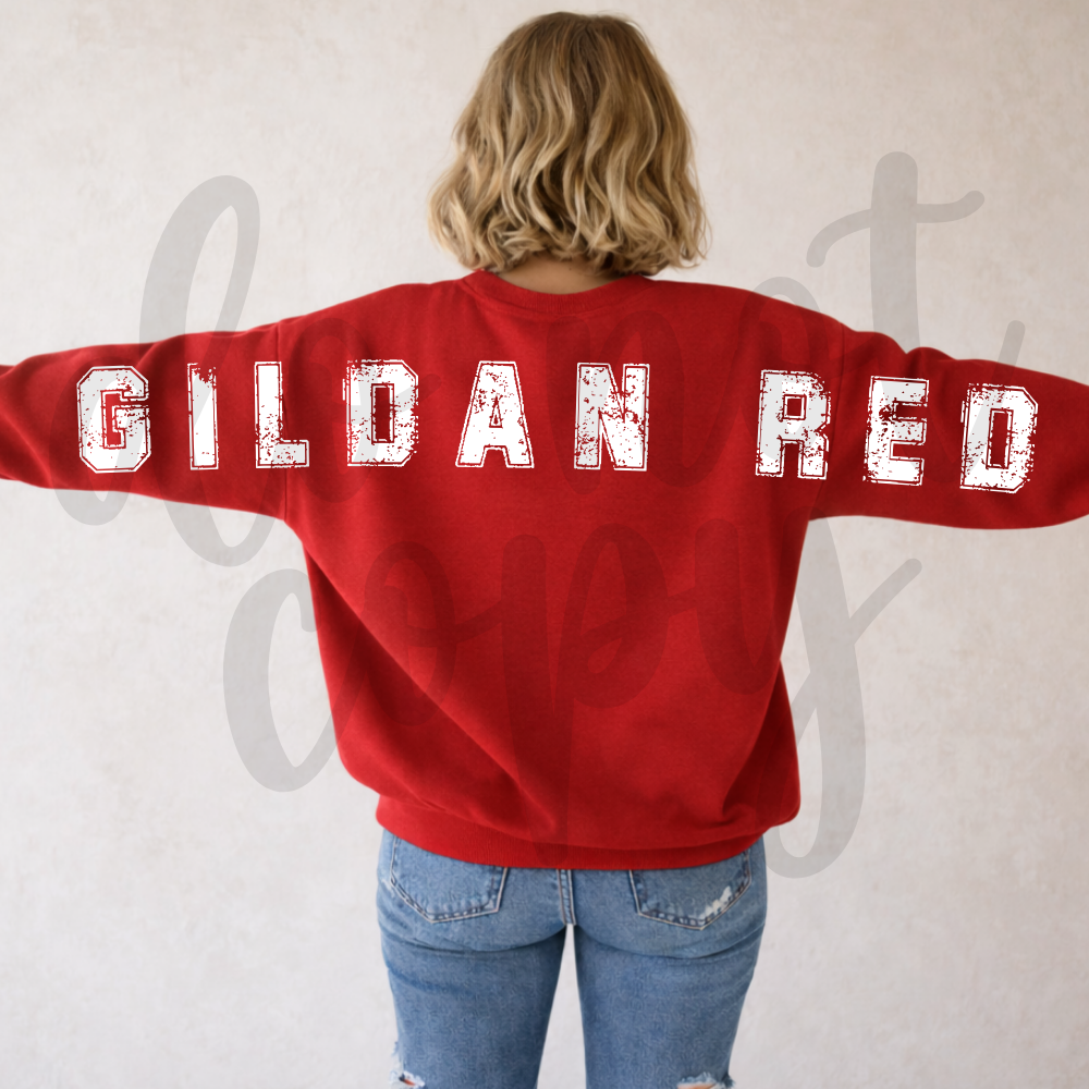 Gildan Red Wide Long Back Crewneck Mockup