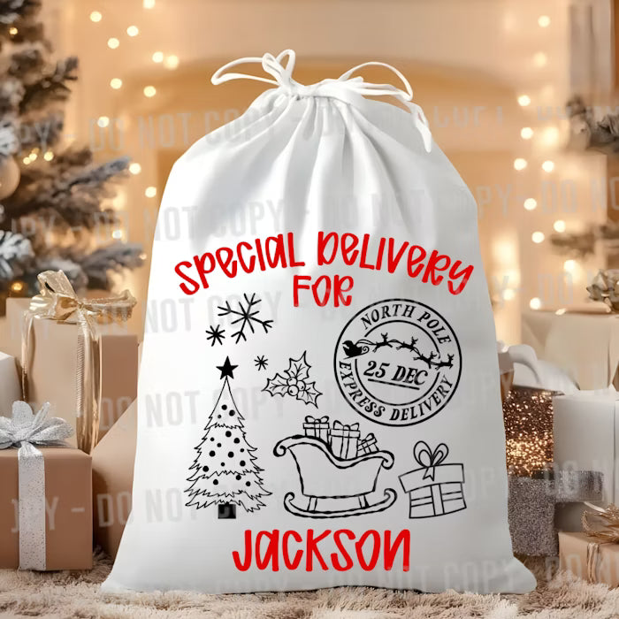 Santa Sack Special Delivery Editable Canva Template