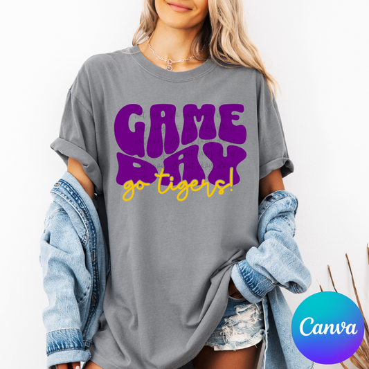 Game Day Waved Text Canva Template