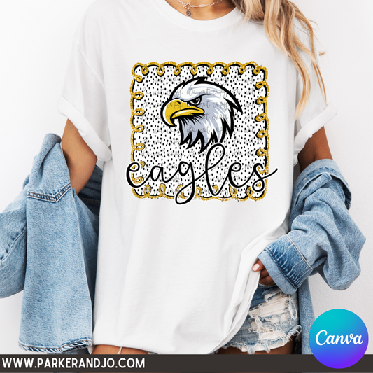 Dalmatian Dot Faux Glitter Frame Mascot Canva Template