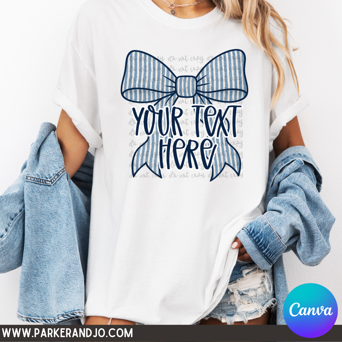 Seersucker Blue Bow Canva Template