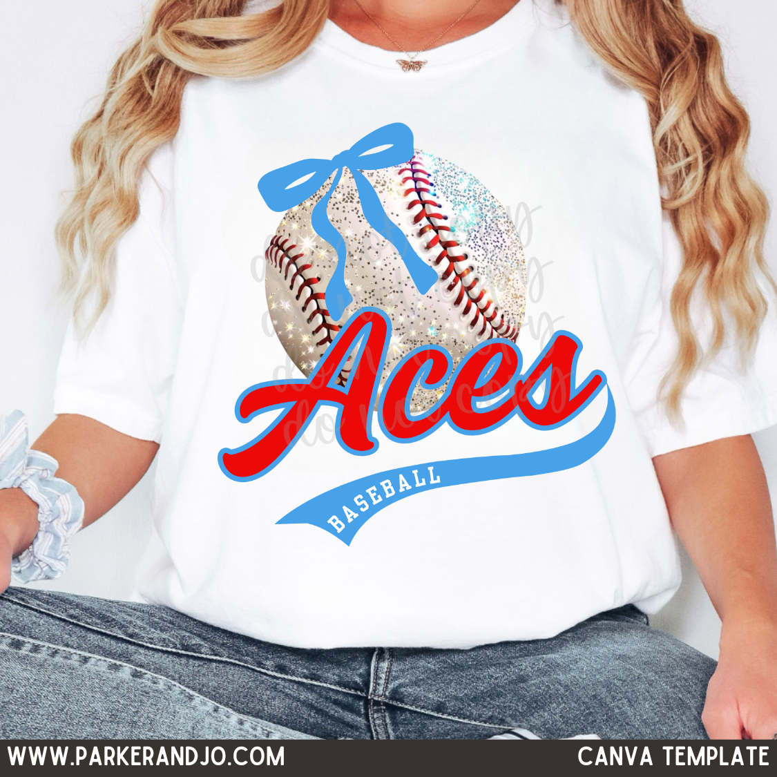 Faux Glitter Baseball Bow Canva Template