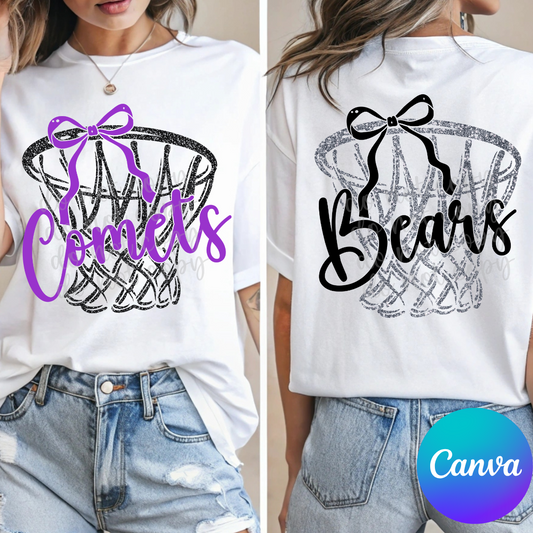 Faux Glitter Basketball Net Bow Canva Template