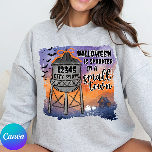 Halloween is Spookier in a Small Town Canva Water Tower Template