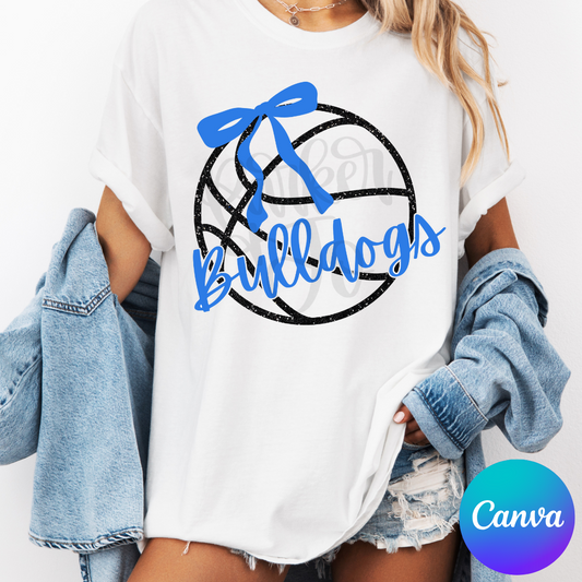 Faux Glitter Basketball Bow Canva Template (& non-glitter option)