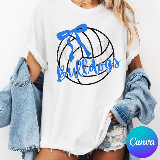Faux Glitter Volleyball Bow Canva Template (& non-glitter option)