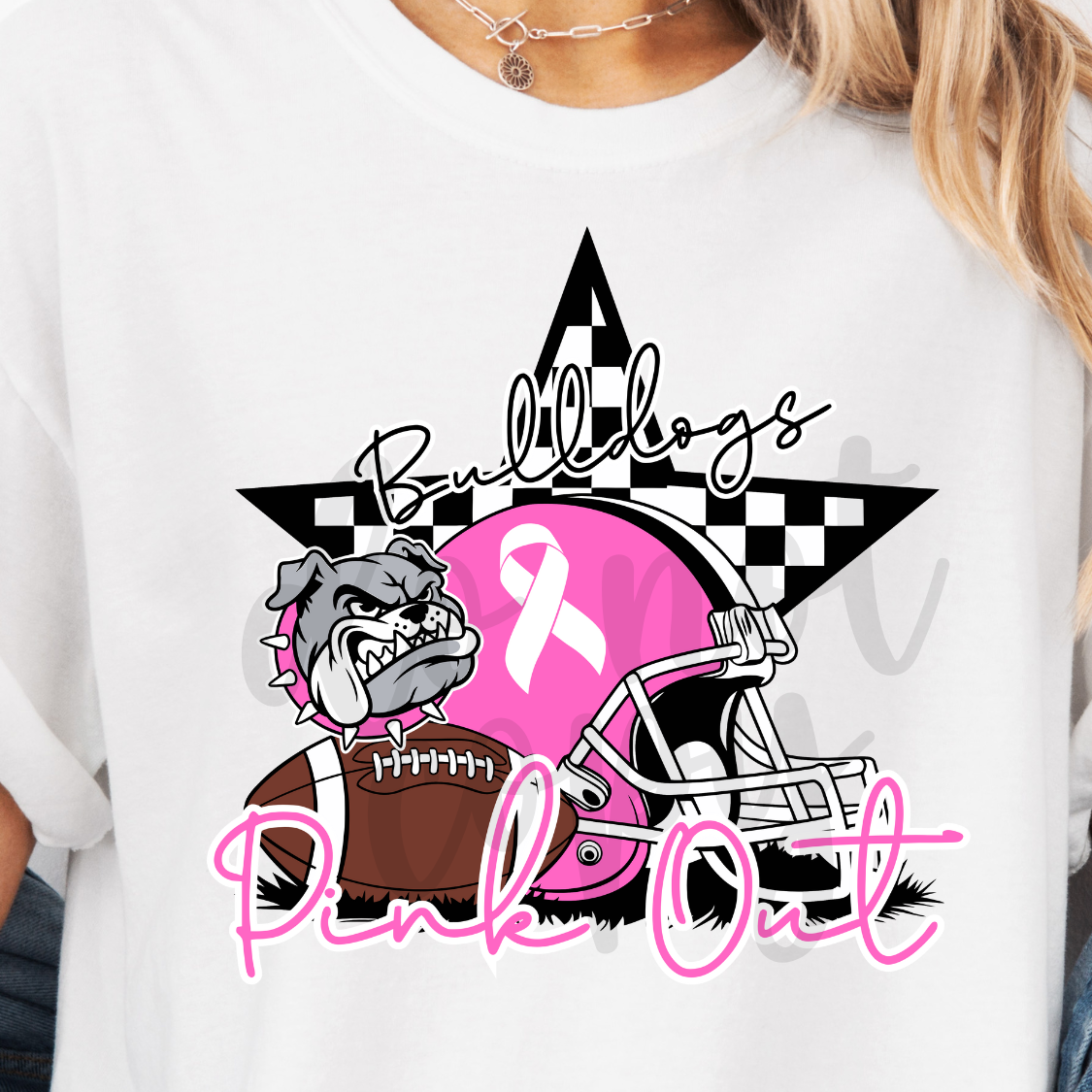 Pink Out Checkered Football Helmet Canva Template