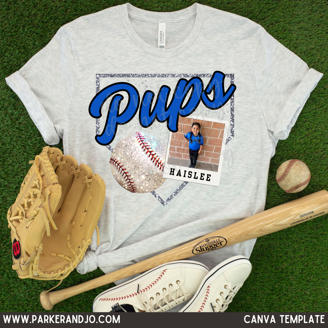 Faux Glitter Baseball Photo Canva Template