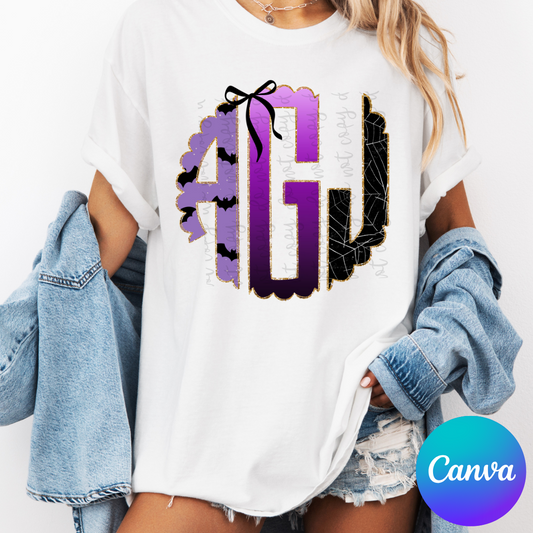 Halloween Monogram (Purple & Black) Canva Template