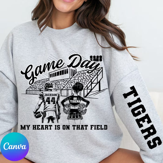 Game Day Bleachers Football Cheerleader with Bun Canva Template
