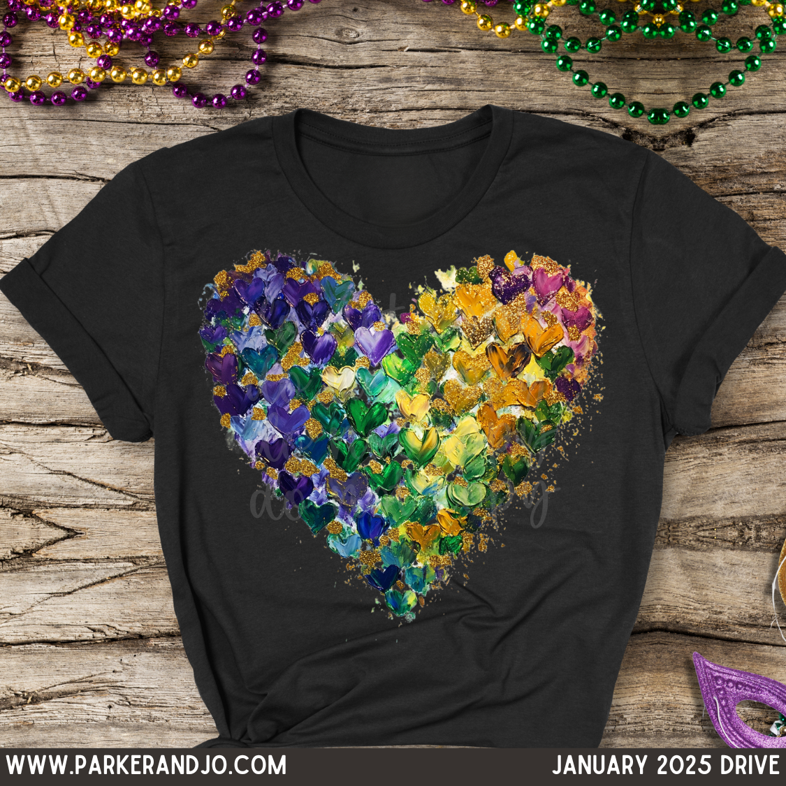 Mardi Gras Ombre Hearts PNG
