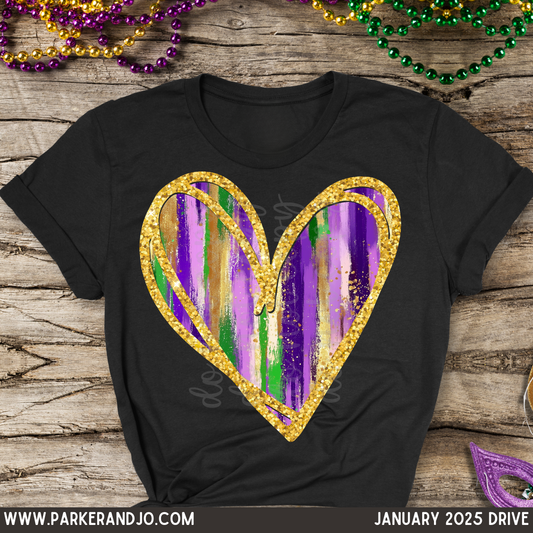 Mardi Gras Heart Gold Outline png