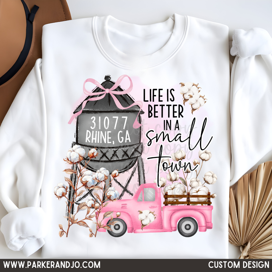 CUSTOM - cotton field life's better in a small town pink png