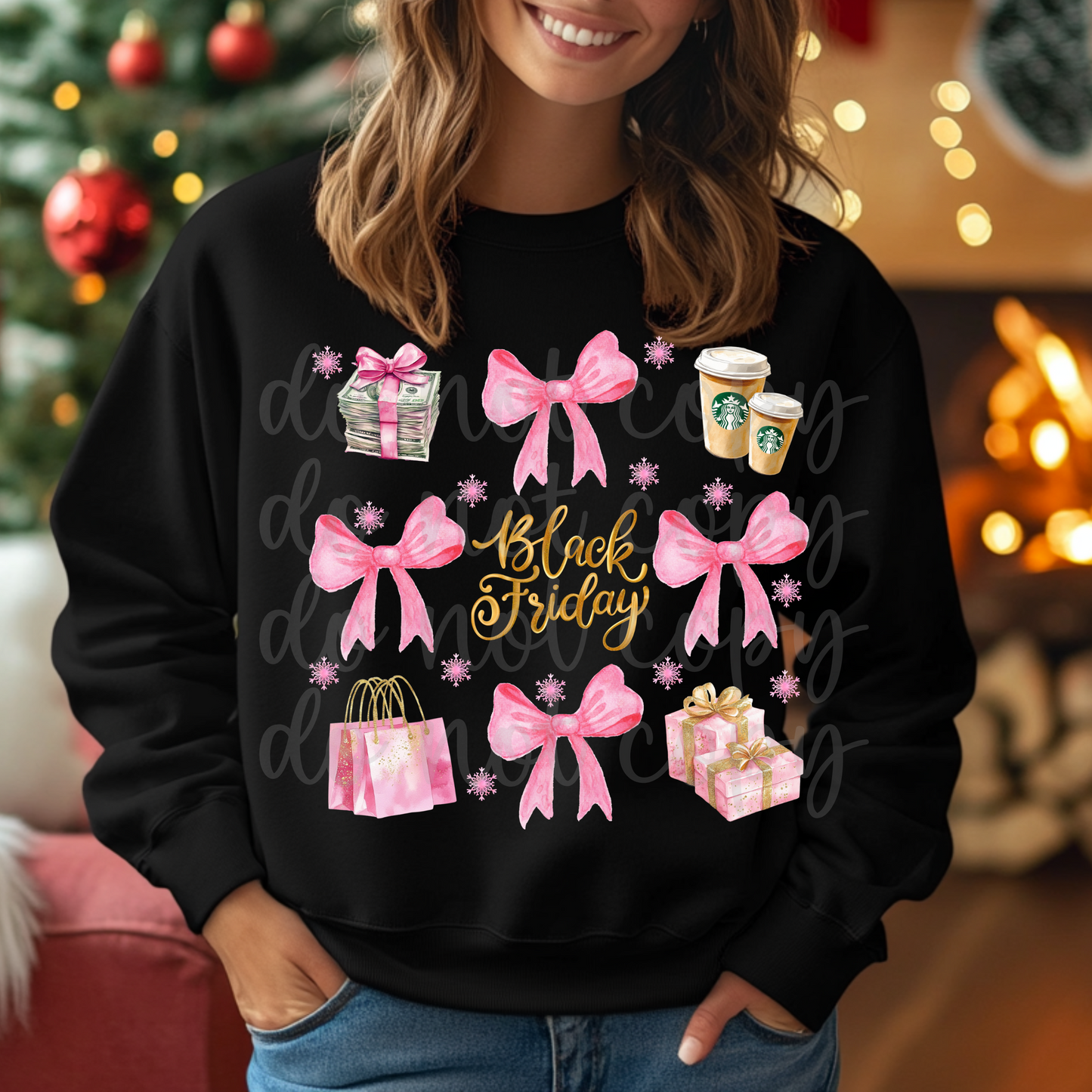 Black Friday with coffee Pink Bows PNG