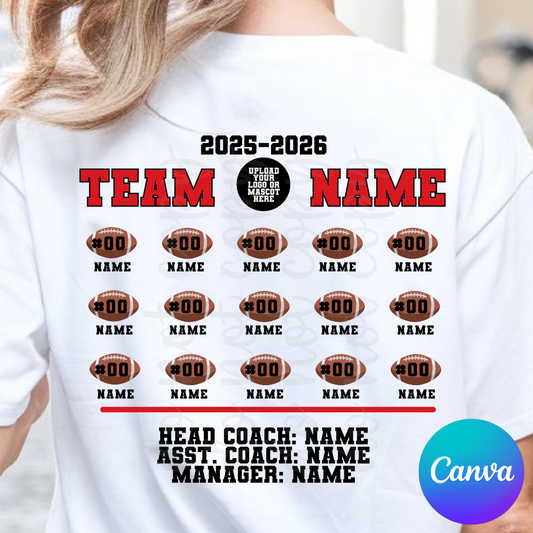 Football Team Name Roster Canva Template