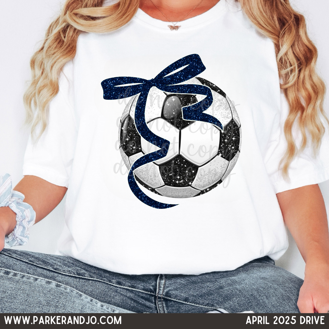 Soccer Ball with Navy Blue Faux Glitter bow png