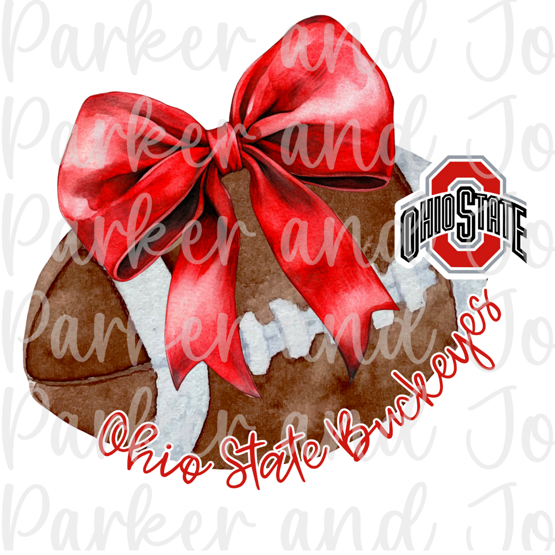 Ohio State Buckeyes Trendy Coquette Bow Football PNG File
