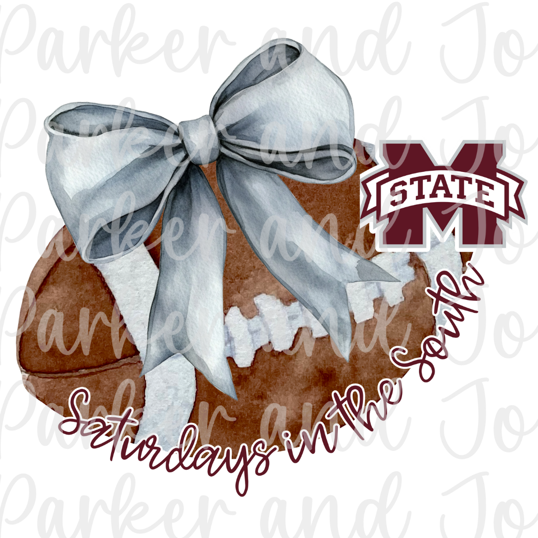 Mississippi State Bulldogs Trendy Coquette Bow Football PNG File | Saturdays in the South