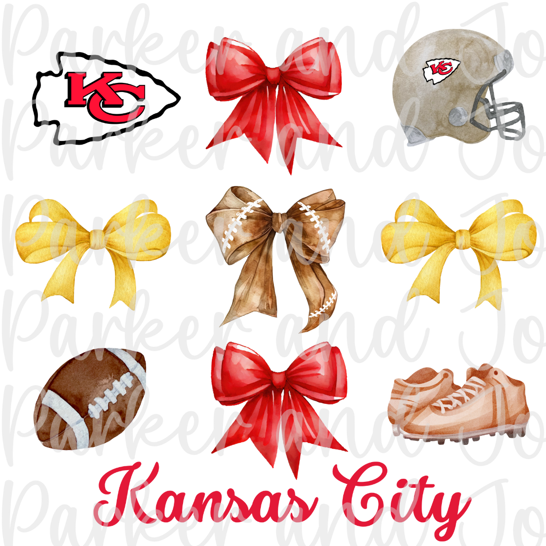 Kansas City Trendy Coquette Bow Football PNG File