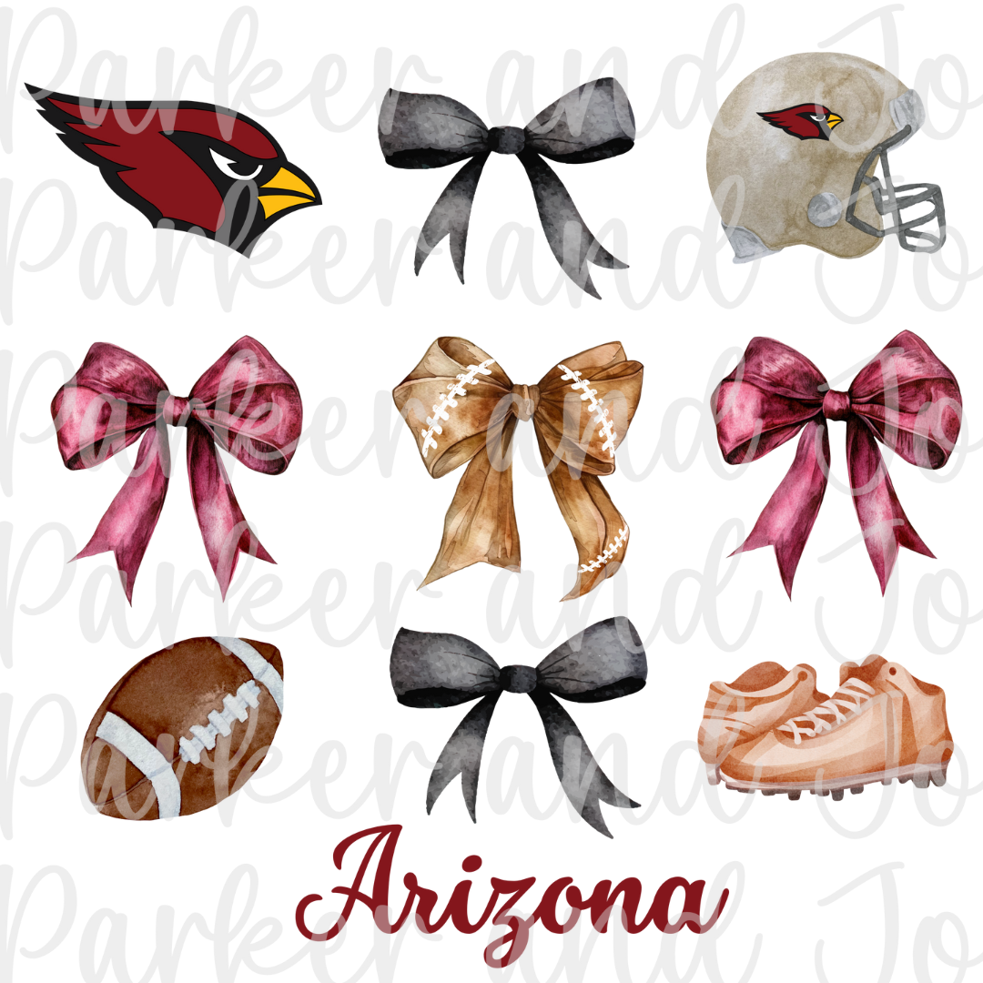 Arizona Cardinals Trendy Coquette Bow Football PNG File