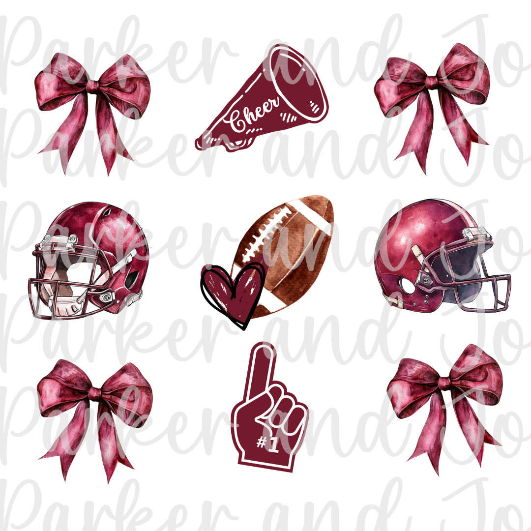 Maroon Football Team Spirit Coquette Bow PNG File