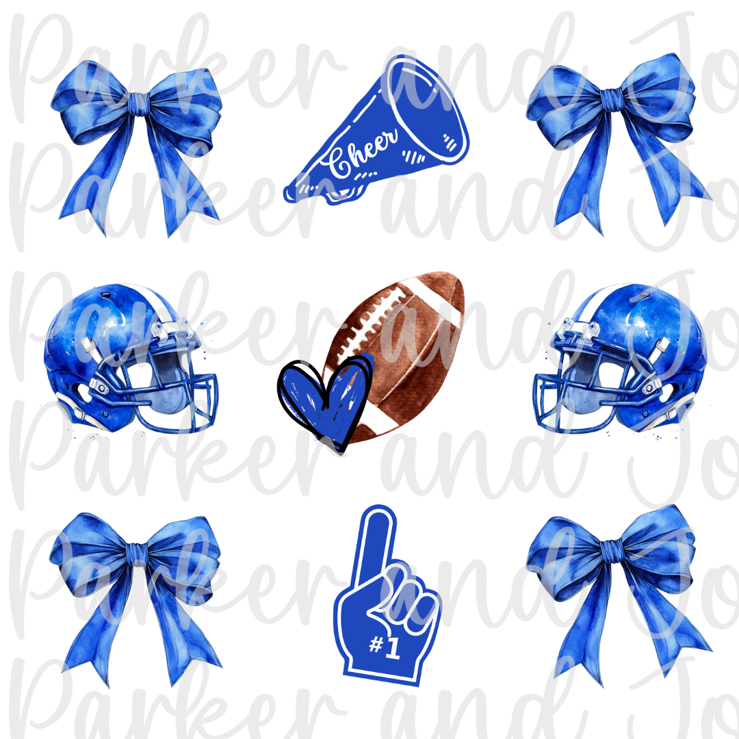 Blue Football Team Spirit Coquette Bow PNG File