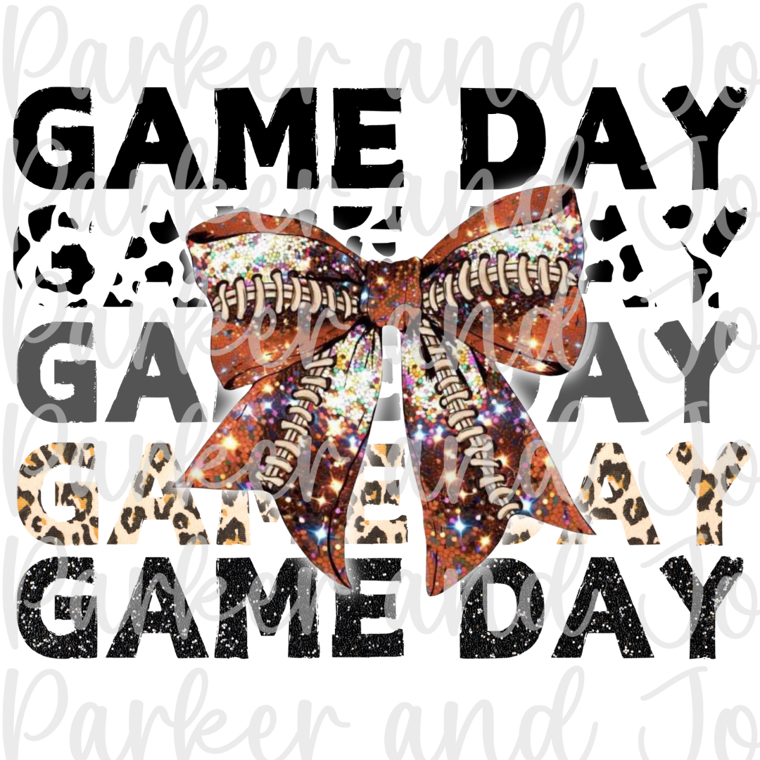 Gameday Glitter Bow Football Coquette Bow PNG File
