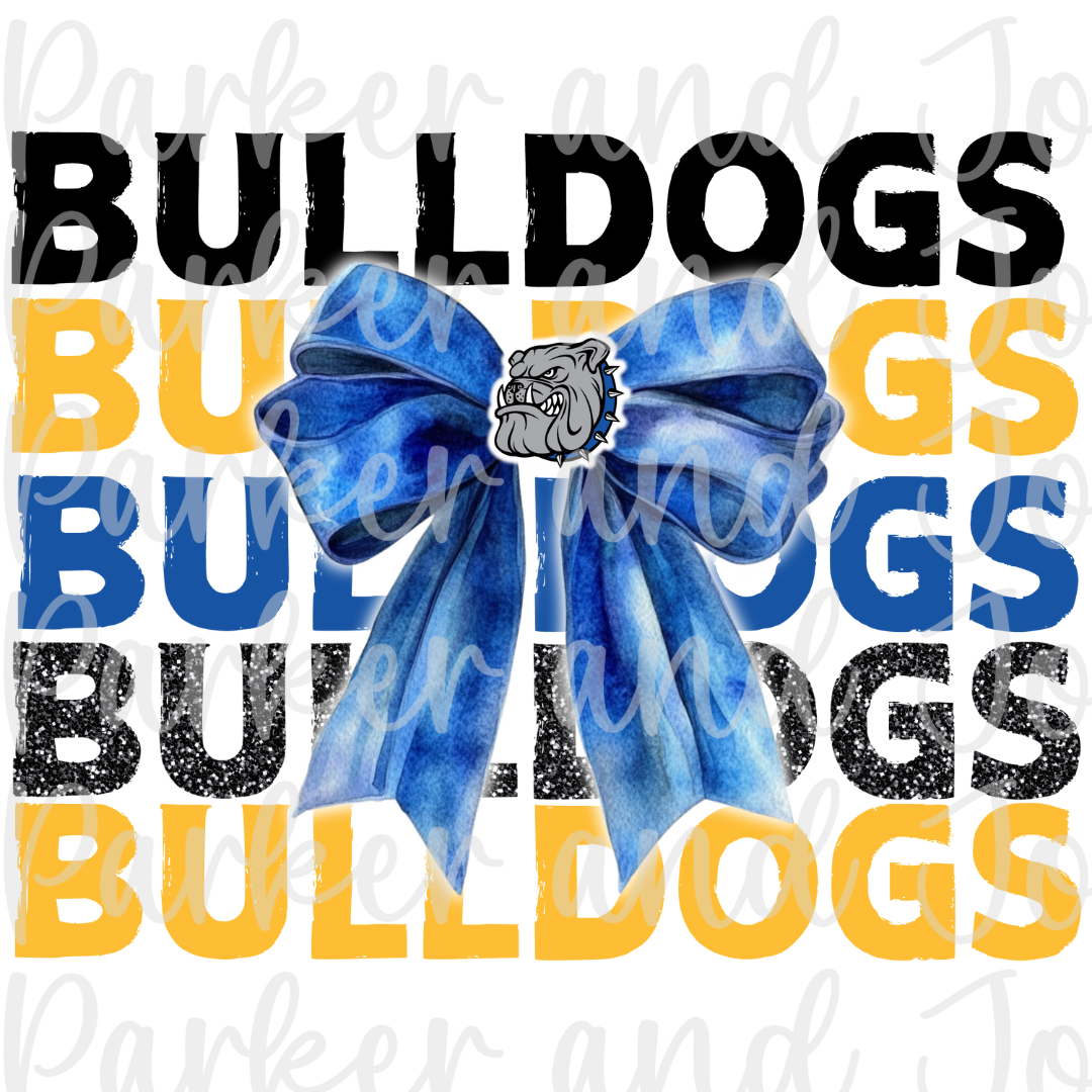 Blue & Yellow Bulldogs Coquette Bow Team Spirit PNG File