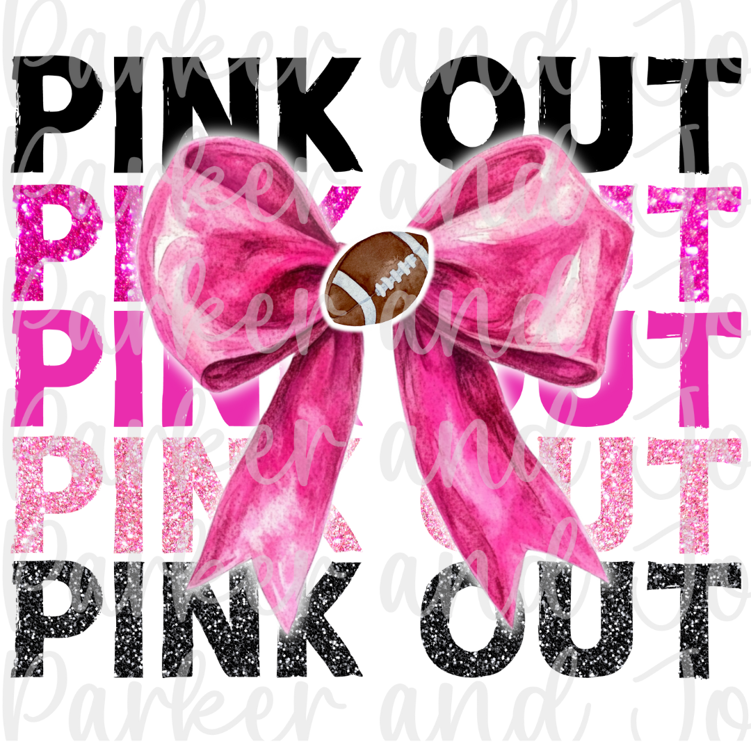 Pink Out Breast Cancer Awareness Trendy Coquette Bow Football PNG File