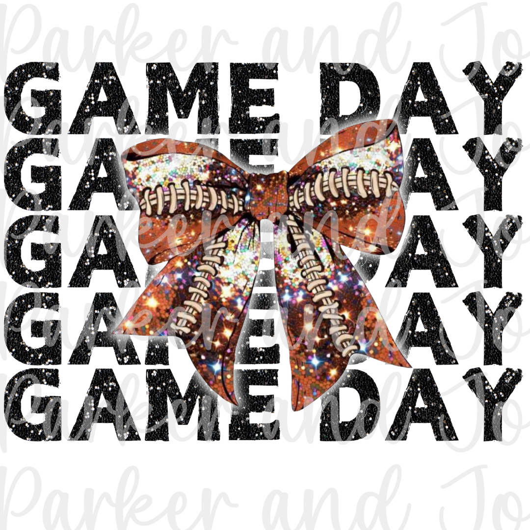 Gameday Glitter Black & Bow Football Coquette Bow PNG File
