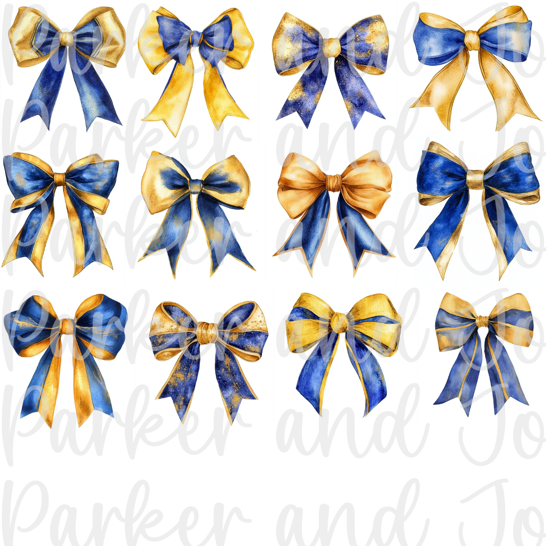 12 Blue and Gold Watercolor Coquette Bows Google Drive Bundle