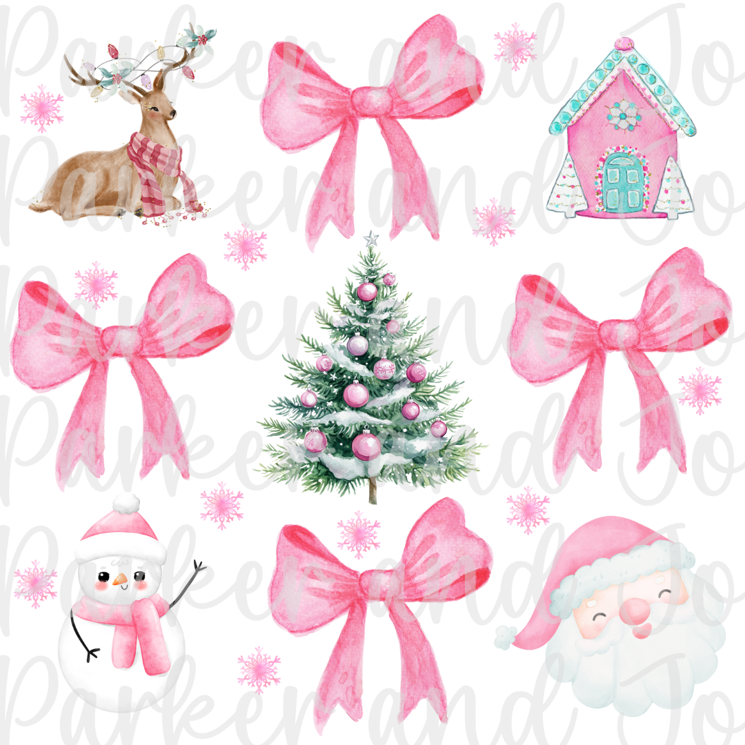 Pink Christmas Trendy Coquette Bows PNG File