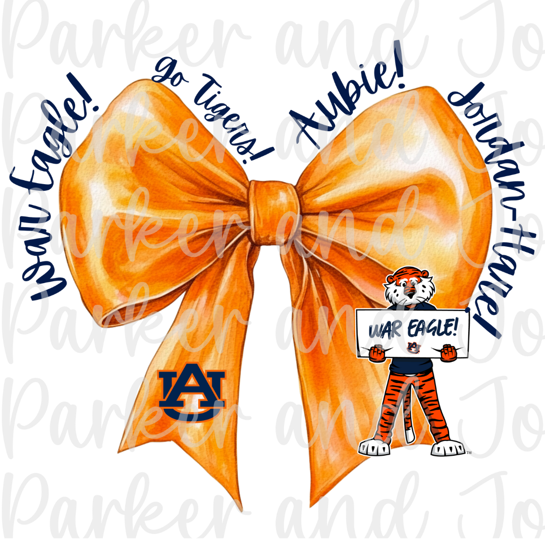 Auburn Tigers War Eagle Trendy Coquette Bow PNG File