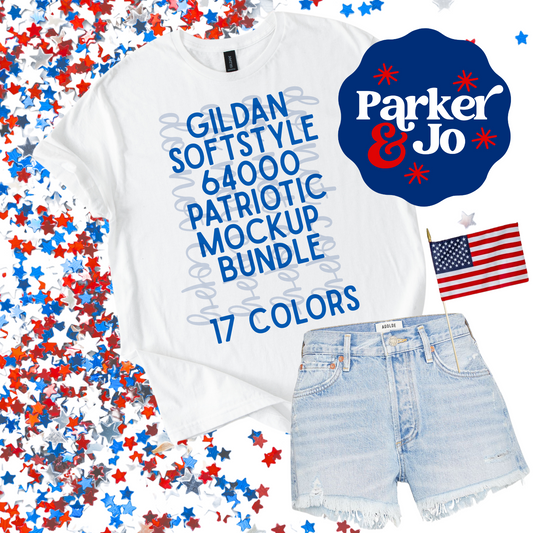 Gildan SoftStyle 64000 Patriotic Mockup Bundle - 17 Colors Included