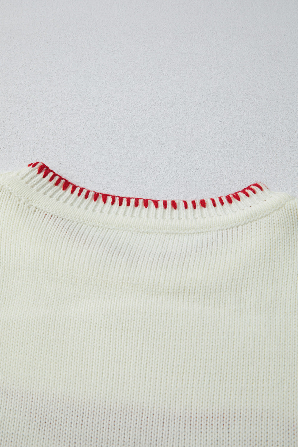 White Bow Pattern Contrast Trim Christmas Loose Graphic Sweater