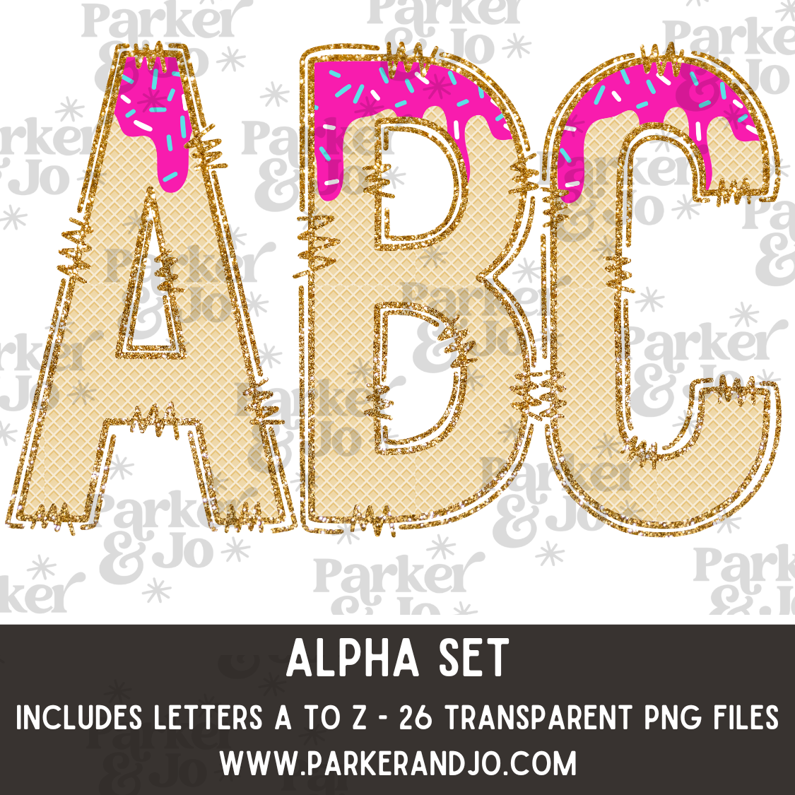 Pink Teal Ice Cream Drip Gold Glitter Outline Alpha Set