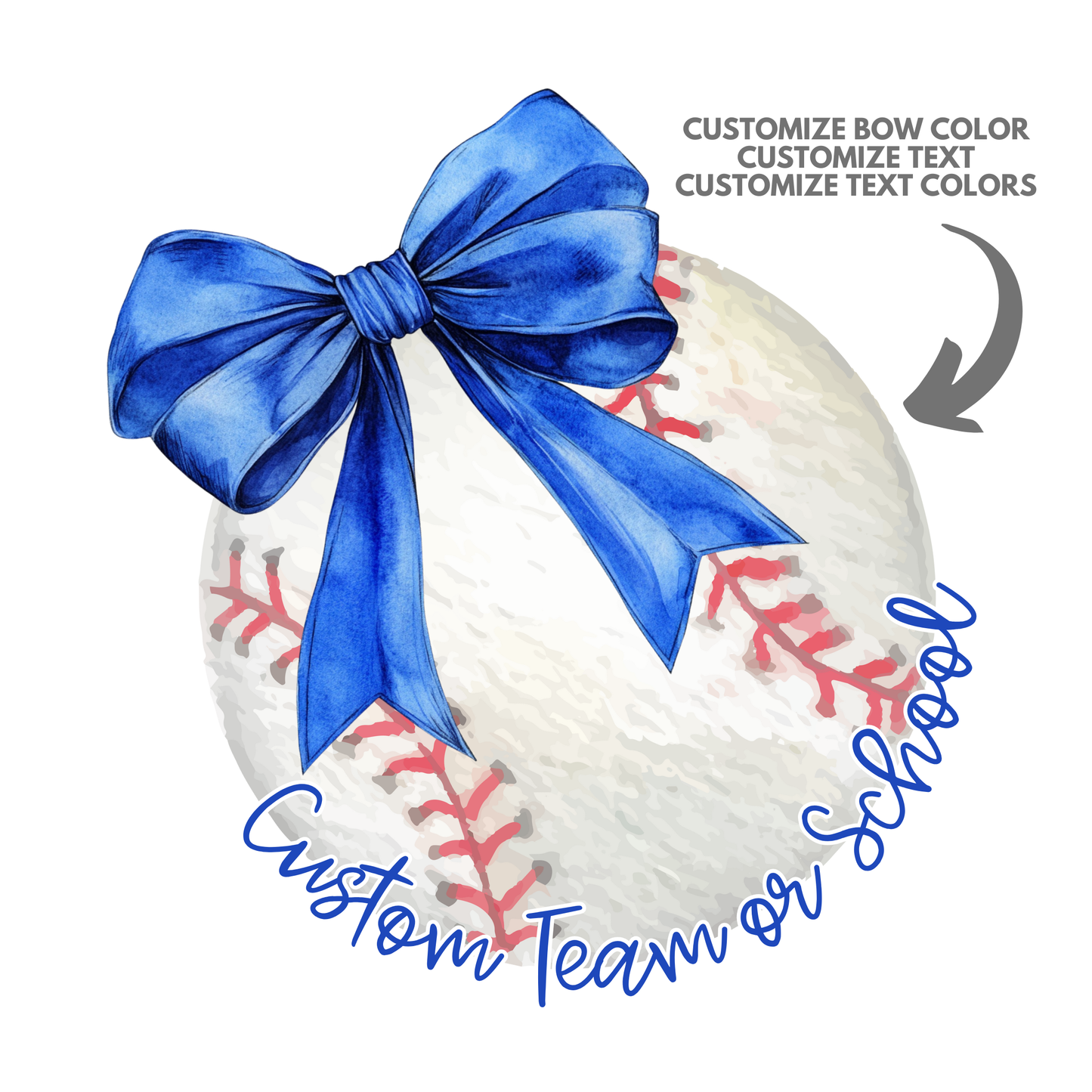 CUSTOM School Name Baseball with Bow PNG File