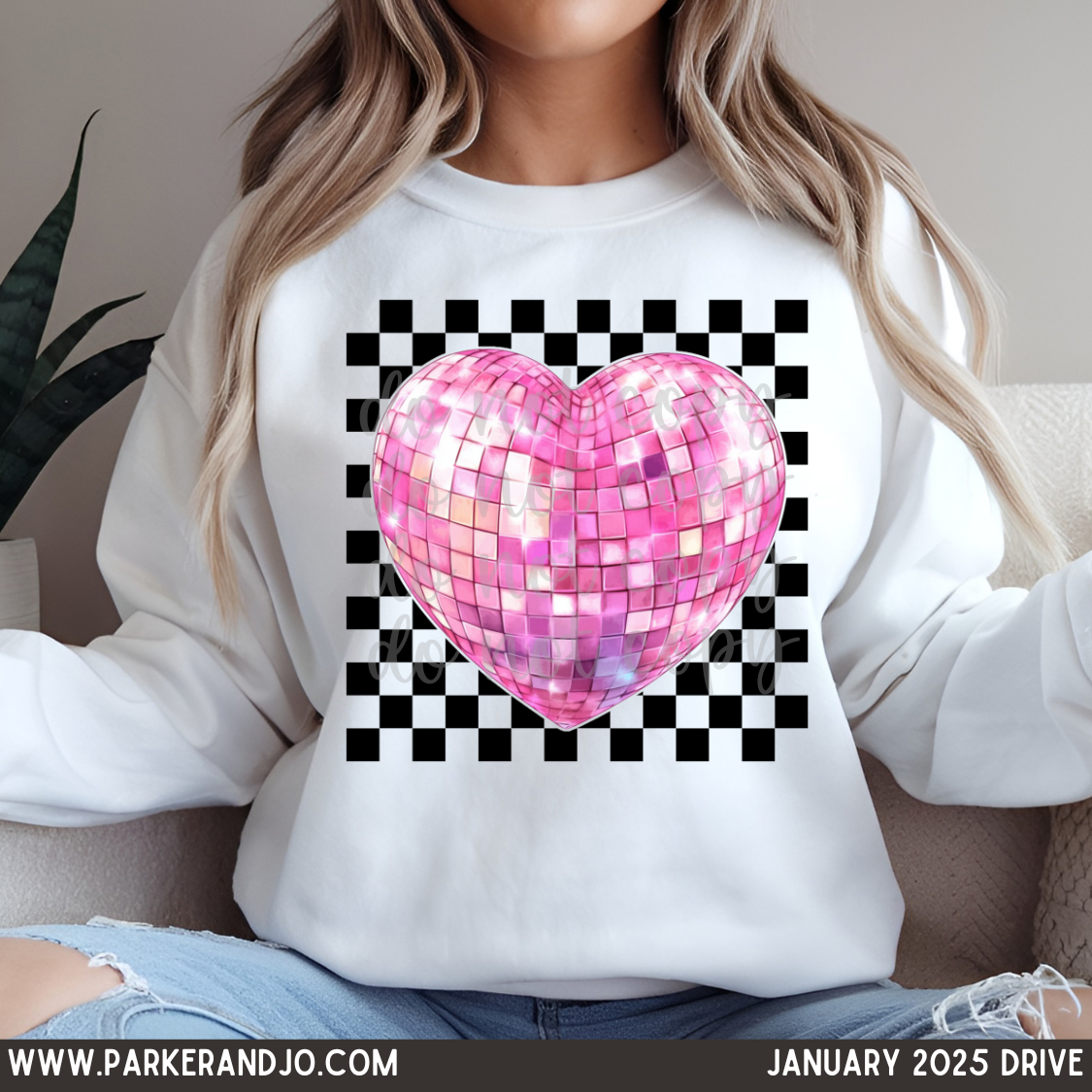 Valentine's Day Disco Ball Heart Checkered PNG