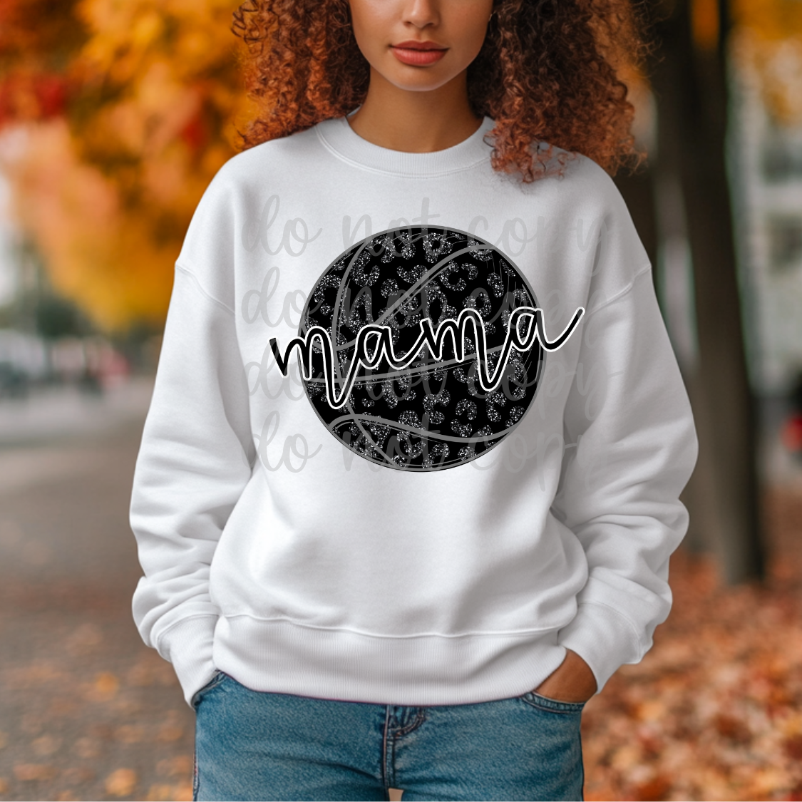 Mama Faux Glitter Animal Print Basketball PNG