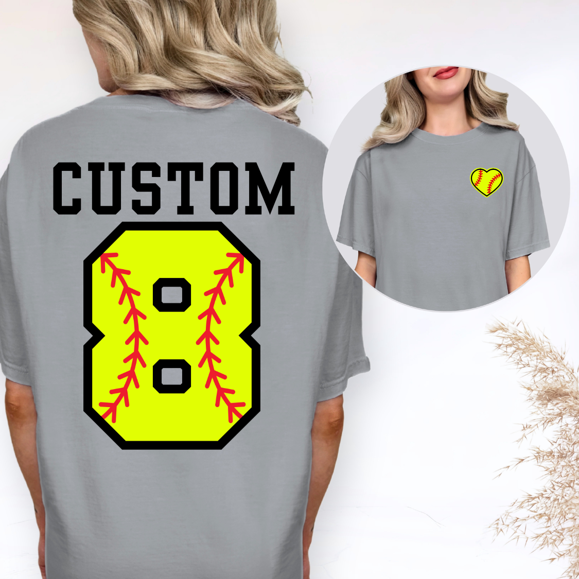 editable softball numbers and heart canva template