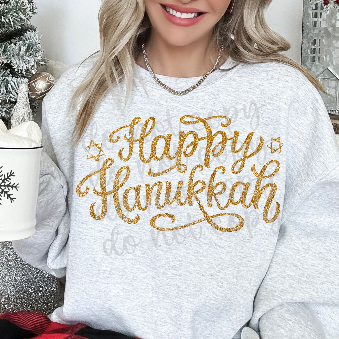 Gold Faux Glitter Happy Hanukkah PNG