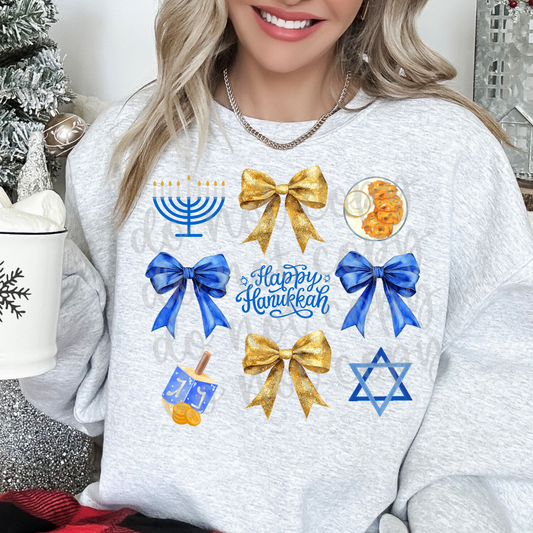 Happy Hanukkah Coquette Bows PNG