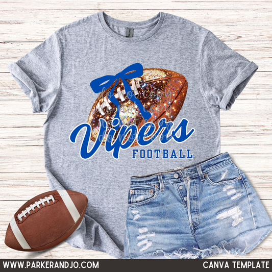 Faux Glitter Football with Bow Canva Template
