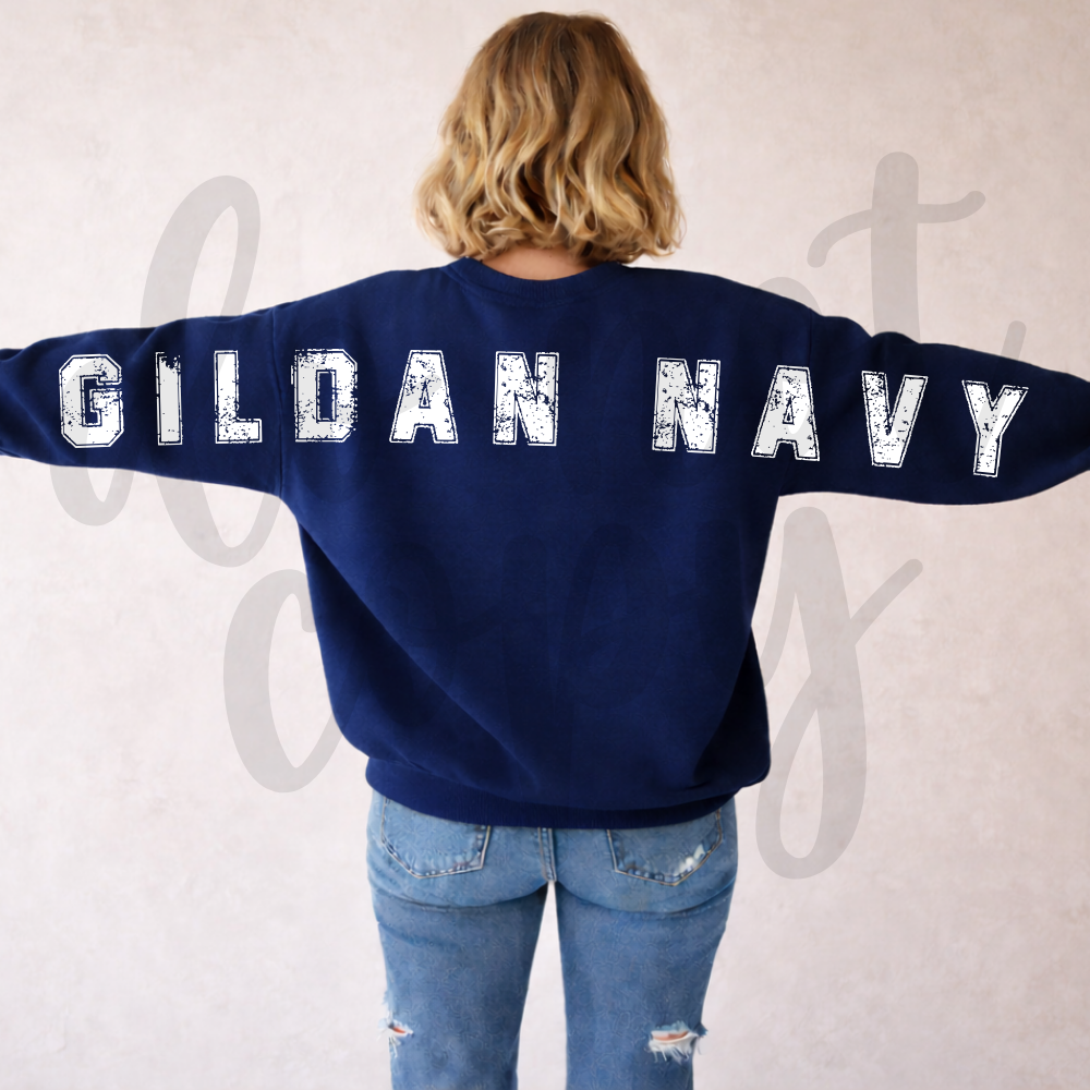 Gildan Navy Blue Wide Long Back Crewneck Mockup