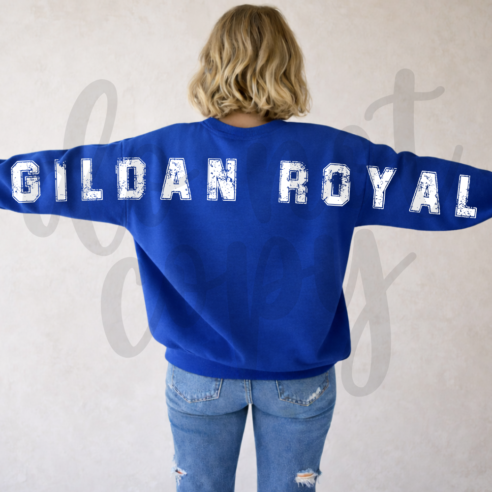 Gildan Royal Blue Wide Long Back Crewneck Mockup