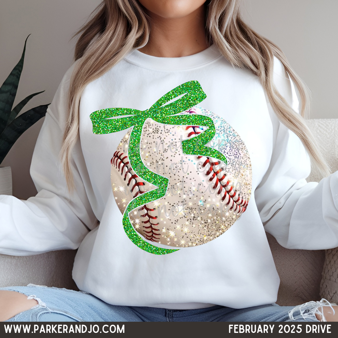 Faux Glitter Baseball with Green bow png