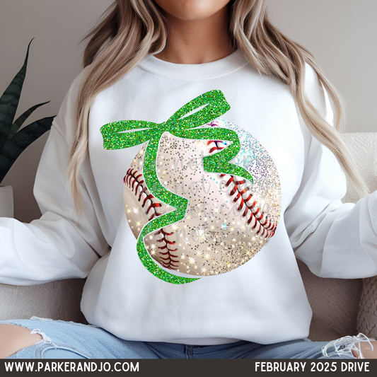 Faux Glitter Baseball with Green bow png